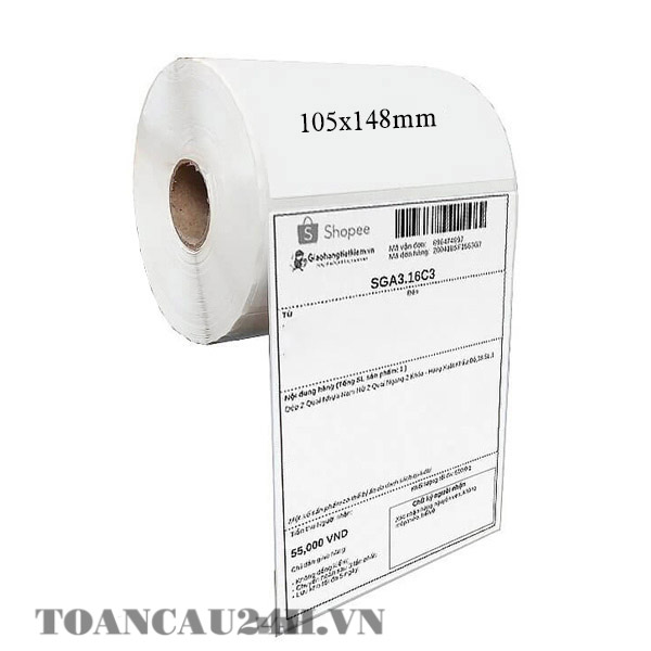 Giấy in tem nhãn chuyển nhiệt 1 tem 105 x148 mm dài 50m