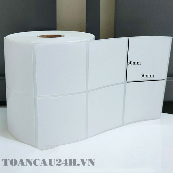 Giấy decal 02 tem vuông 50x50mm, dài 50m